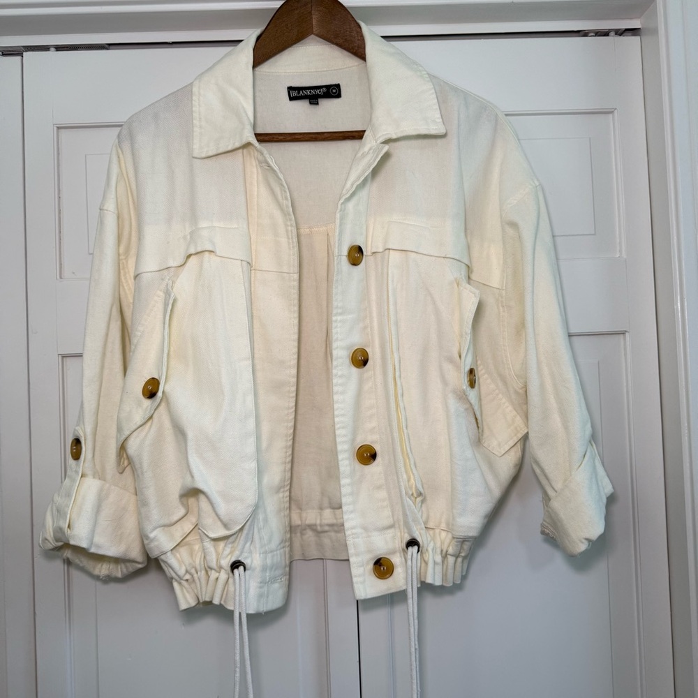 Blank NYC Cream Jean Jacket with Button Details